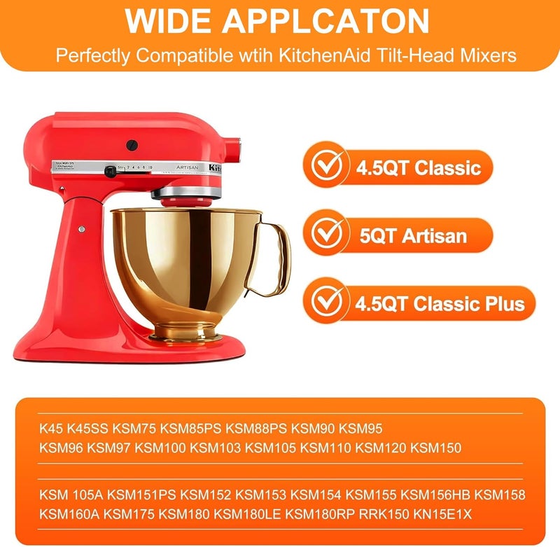 CHUDODO Copper Color Stainless Steel Mixer Bowl, Compatible with KitchenAid Series 4.5-5 QT Tilt-Head Mixers, Suitable for K45SS, KSM75, KSM90, KSM100, KSM150, Dishwasher Safe, Heavy Duty, No Residue - Image 2